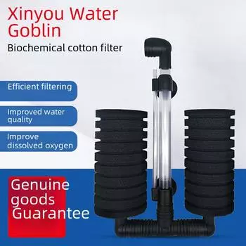 Фильтр для аквариума с бесшумным воздушным насосом Xinyou Water Fairy: Двойная насадка 3 в 1 с ватным тампоном для отсасывания рыбы.