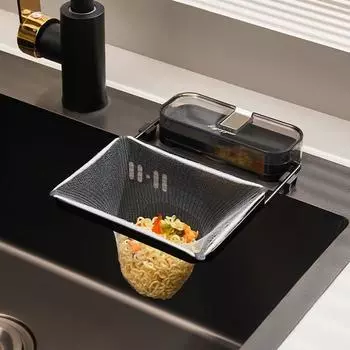 Фильтр для раковины с присоской и сеткой для кухонной раковины, сетчатый мешок-подставка для фруктов и овощей, фильтрация прозрачный черный