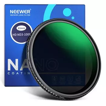 Фильтр переменной плотности NEEWER 82 мм, нейтральный фильтр с ограниченной диафрагмой, оптическое стекло высокой четкости с двухсторонним 30-слойным нанопокрытием, оправа ND3-ND1000 1,5-10