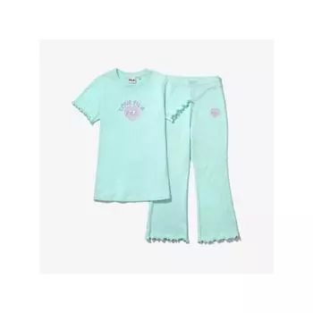 Fila Kids Girls Ribbed Short Sleeve Long Pants Set Up Fk2fsf2203f Pmi PASTELMINT/100
