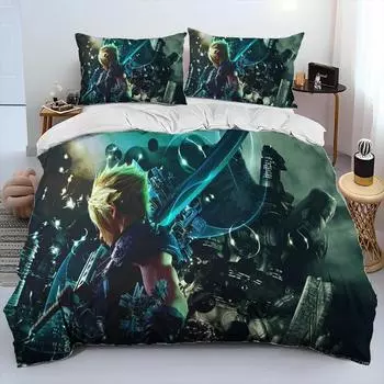 Final Fantasy Series Игры Мультфильм Одеяло Постельное белье, Пододеяльник Постельный комплект Одеяло Чехол Наволочка, King Queen Size Домашний Текстиль EU Single 135x200cm