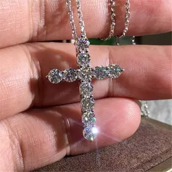 Fine Lab Diamond Cz Крест Подвеска Настоящее Стерлингового Серебра 925 пробы Вечерние Свадебные Подвески Ожерелье для Женщин Мужчин Муассанит Ювелирные Изделия