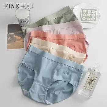 FINETOO 100% хлопковые трусики для женщин, дышащие минималистичные трусы со средней талией, японское нижнее белье M бежевый