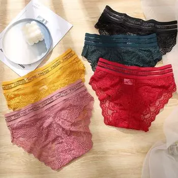 FINETOO 1 шт./компл. L-XXL кружевные женские трусики с высокой талией сексуальное кружевное нижнее белье женское нижнее белье с буквенным принтом женские бесшовные трусы L розовый