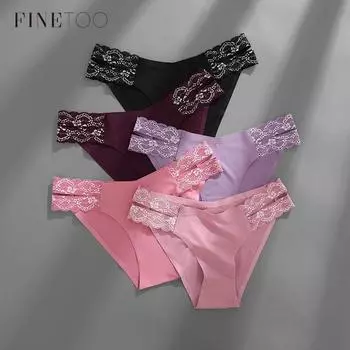 FINETOO 3 шт./компл. бесшовное нижнее белье для женщин, сексуальные трусики, дышащие трусики S темно-фиолетового