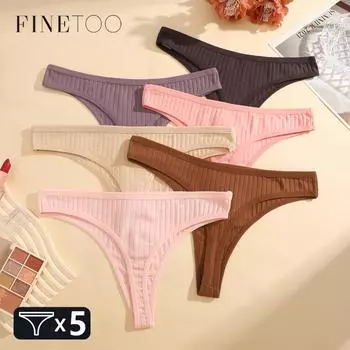 FINETOO 5 шт. хлопковые полосатые стринги дышащее нижнее белье женские трусики сексуальные стринги с низкой талией эластичное цельное бикини нижнее белье S&5pcs