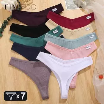 FINETOO 7 шт. женские хлопковые стринги одежда удобные вафельные трусики-стринги женское нижнее белье с низкой посадкой Т-образной спинкой бикини нижнее белье S&7PCS