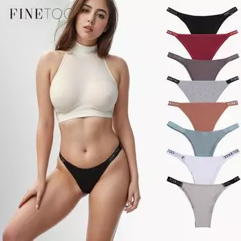FINETOO Cotton Thongs for Women Sexy Panties Underwear Solid Color Intimates Lingerie M чёрный