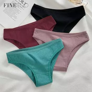FINETOO хлопковые трусы для женщин, женские трусы M-XL, однотонное нижнее белье для девочек, нижнее белье M бежевый