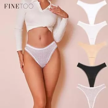 FINETOO Трусики из молочного шелка для женщин, комфортное нижнее белье, классические бесшовные трусики с волнистыми точками и кружевом XS чёрный