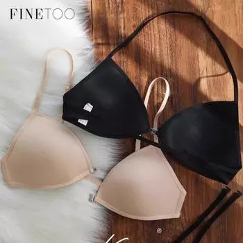 Женское нижнее белье FINETOO French Triangle Cup без косточек и без косточек Красивый бюстгальтер на спине 32 чёрный