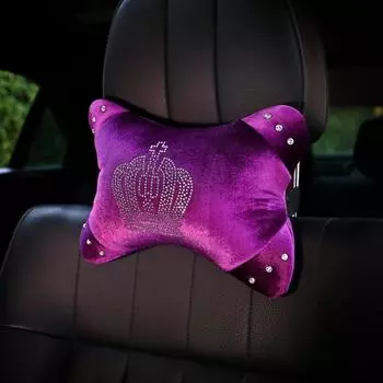 Фиолетовая хрустальная корона, аксессуары для салона автомобиля, плюшевая подушка для шеи в виде блестящей ромбовидной кости, подушка для подголовника автомобиля