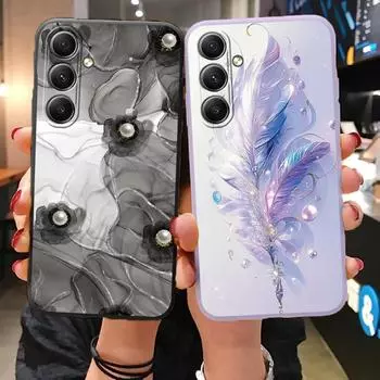 Фиолетовый чехол с перьями для iPhone Samsung A55 A35 S24 FE S25 Xiaomi Redmi Note 13 Pro 14C Huawei Honor противоударный бампер для телефона матовый чехол с защитой от царапин Samsung Galaxy S9 Plus фиолетовый