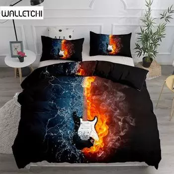 Fire And Water Guitar Musical Instruments Duvet Cover Set King Queen Double Full Twin Single Size Bed Linen Set EU single(135x200cm)