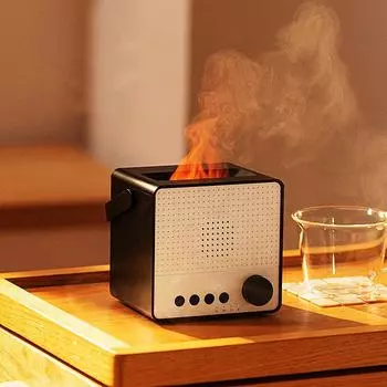 Fire Flame USB Аромадиффузор Ультразвуковой увлажнитель воздуха с Bluetooth-динамиком для спальни Белый шум Ароматерапевтический масляный диффузор чёрный