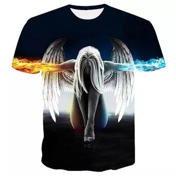 Fire Ice Wings Angel Printed 3d Tshirts Hip Hop Short Sleeve Tee Shirts Tops 3XL