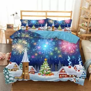 Fireworks Bedding Set Colourful Fires Duvet Cover Celebrate Merry Christmas Theme Quilt Cover Queen For A EU Single 135x200cm