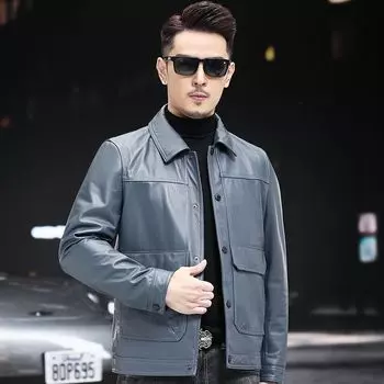 Куртка из натуральной коровьей кожи первого слоя для мужчин, короткая модель, кожаная куртка для молодежи и среднего возраста, мотоциклетная куртка, тонкий фасон для весны и осени M