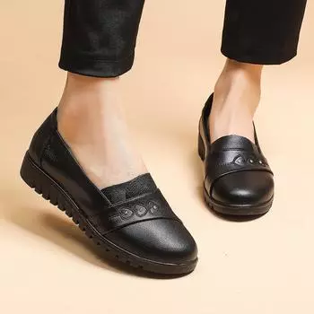 [First layer cowhide] New mother shoes single shoes genuine leather work shoes for women middle-aged and elderly flat-bottomed non-slip shoes f 35 чёрный