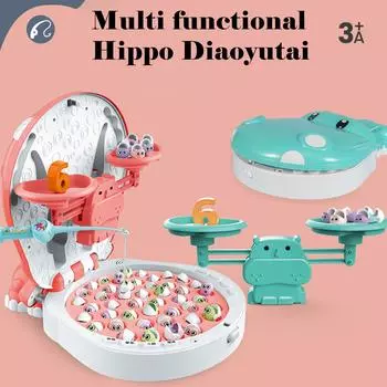 Fishing Games Toys for Kids - 4 in 1 Hippo Electric Magnetic Fishing Toys Set
