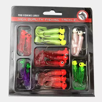 Набор рыболовных приманок Jig Lead Head Hooks Soft Worm Grub Single Tail Bait 17 шт.