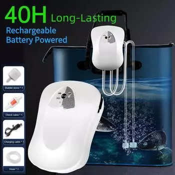 Fishing Oxygen Pump Noiseless USB Silent Oxygenator Powerful Battery Powered Portable Air Pump 40-Hour Battery Life for Aquarium
