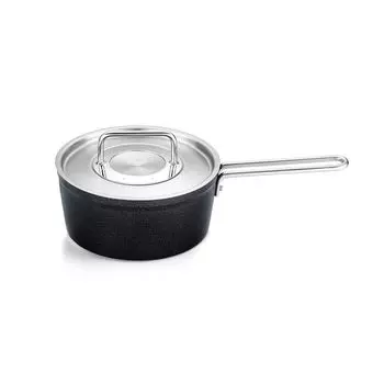 Fissler One Hand Pot 18 см Адамантовая кастрюля с крышкой из нержавеющей стали, совместимая с газовым покрытием, сделано в Германии, черное антипригарное покрытие Japanese Fire/IH чёрный