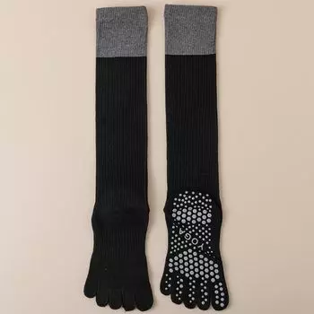Five Finger Yoga Socks Non Slip Dispensing Long Tube Calf Socks Female Pressure Knee High Professional Pilates Fitness Dance Pantyhose 23359 Five Finger Non Slip Yoga Calf Socks Black