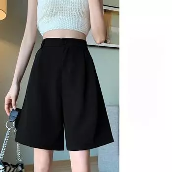 Five-point Pants Drape Suit Shorts Women s Summer Loose and Thin Outer Wear Wide-leg Straight Pants S