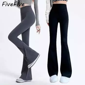 FiveFive узкие эластичные брюки-клеш с подтяжкой ягодиц и высокой талией, обтягивающие живот, узкие леггинсы, брюки, женские повседневные универсальные брюки с изображением акулы XL чёрный