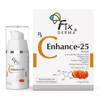 Fixderma 25% Сыворотка с витамином С для лица, C Enhance для сияющей кожи, антивозрастная сыворотка для лица унисекс, уменьшает тонкие линии, морщины, 15 мл
