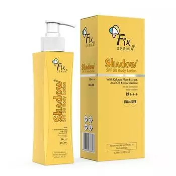 Fixderma Shadow Солнцезащитный лосьон для тела с SPF 50 PA+++ | Защита от UVA и UVB лучей без белого налета | Лосьон для тела для женщин и мужчин - 200 мл