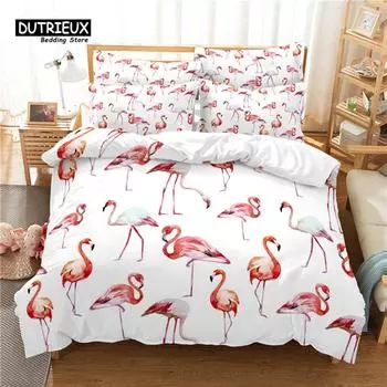 Flamingo Bedding Set, 3Pcs Duvet Cover Set, Soft Comfortable Breathable Duvet Cover, For Bedroom Guest Room Decor EU single(135x200cm)