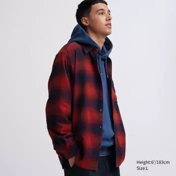Фланелевая рубашка в клетку UNIQLO с длинным рукавом, обычный цвет F