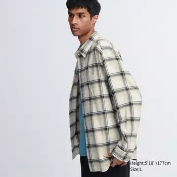 Фланелевая рубашка в клетку UNIQLO с длинным рукавом, обычный цвет I