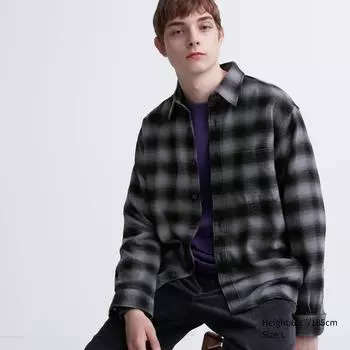 Фланелевая рубашка в клетку UNIQLO с длинным рукавом, обычный цвет E