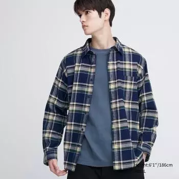 Фланелевая рубашка в клетку UNIQLO с длинным рукавом, обычный цвет K