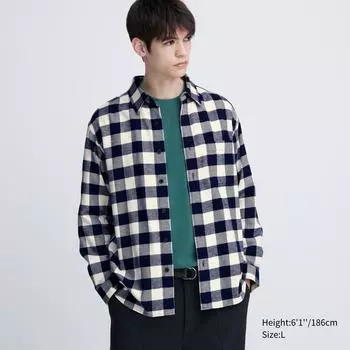 Фланелевая рубашка в клетку UNIQLO с длинным рукавом, обычный цвет G