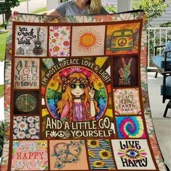 Фланелевое одеяло Peace Love, одеяла в стиле хиппи, модное не военное одеяло для взрослых, дорожное одеяло мира 75x100cm 30x40inch