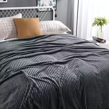 «Фланелевое покрывало Magic Velvet Coral Fleece Striped — мягкое, однотонное покрывало для дивана» 100x150 cm