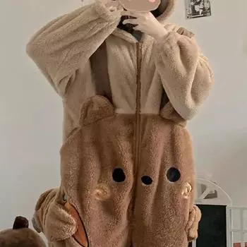 Flannel Anime Adults Animal Pijama Pajamas Set Women Men Cosplay Halloween Cartoon Pyjama Adults Winter Bear Sleepwear S