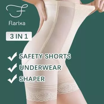 Flarixa 3 в 1, защитные шорты, корректирующее нижнее белье, трусики с высокой талией и плоским животом, женские бесшовные эластичные трусики, тонкие M чёрный