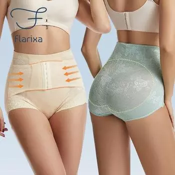Flarixa M-XXXL Корректирующее белье для талии, корректирующее белье со средней талией, женские трусики с плоским животом, корректирующее белье с пряжкой, послеродовое корректирующее белье, брюки M чёрный