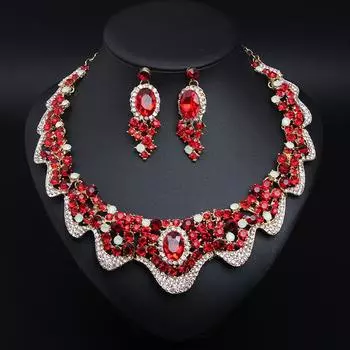 Flash Diamond Geometric Collarbone Necklace Set Exaggerated Women S Decorative Dress With Accessories красный