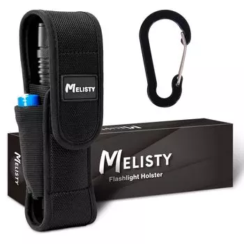 Flashlight case M size stores a nylon waist belt attachable Battery storage pocket Handy light LED case Carabiner included MELISTY [Perfectly 12-17cm