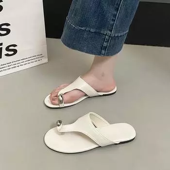 Flat bottom versatile, beautiful, beautiful, soft bottom metal toe beach cool slippers women s summer wear 35
