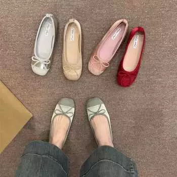 Flat-bottomed gentle evening shoes French small red single shoes women s shoes 2024 spring and autumn soft-soled silver ballet shoes 35 красный