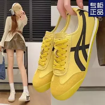 Flat-bottomed retro Forrest Gump shoes yellow shoes Dexun 2024 new popular sports shoes beautiful single shoes women s college style 35 жёлтый