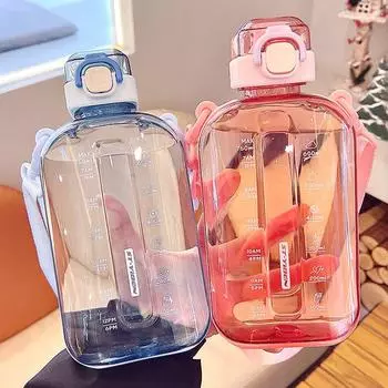 Flat Large Capacity Scale Student Outdoor Fitness Exercise Direct Drinking Portable Drinking Kettle 750ml Paper Pad Water Bottle 750ml
