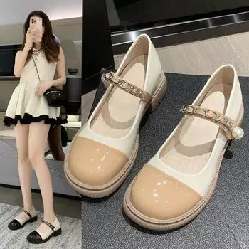Flat Low-heeled Small Leather Shoes for Women 35 чёрный